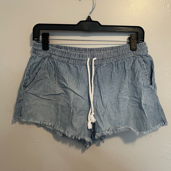 Aerie Pinstriped Blue and White Cotton Shorts - Picture 2 of 8
